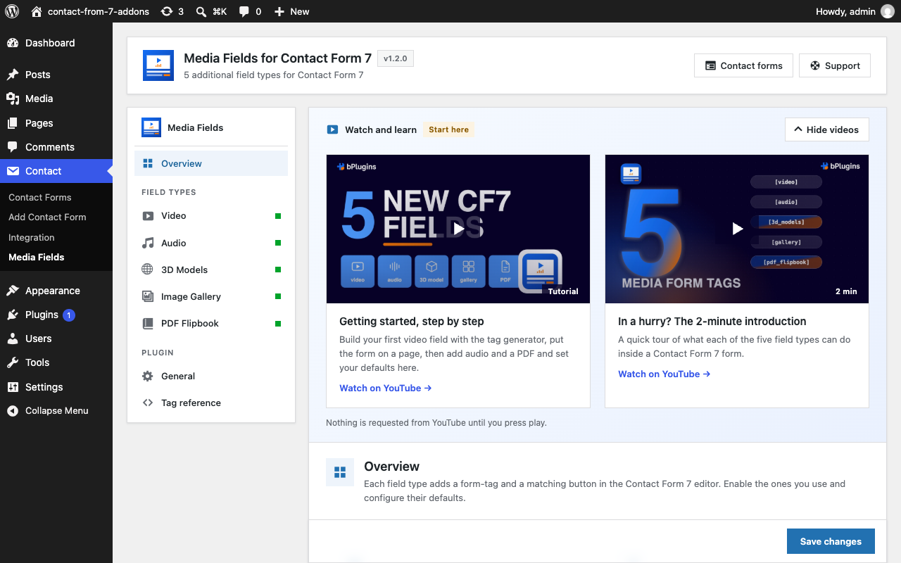 The Media Fields dashboard