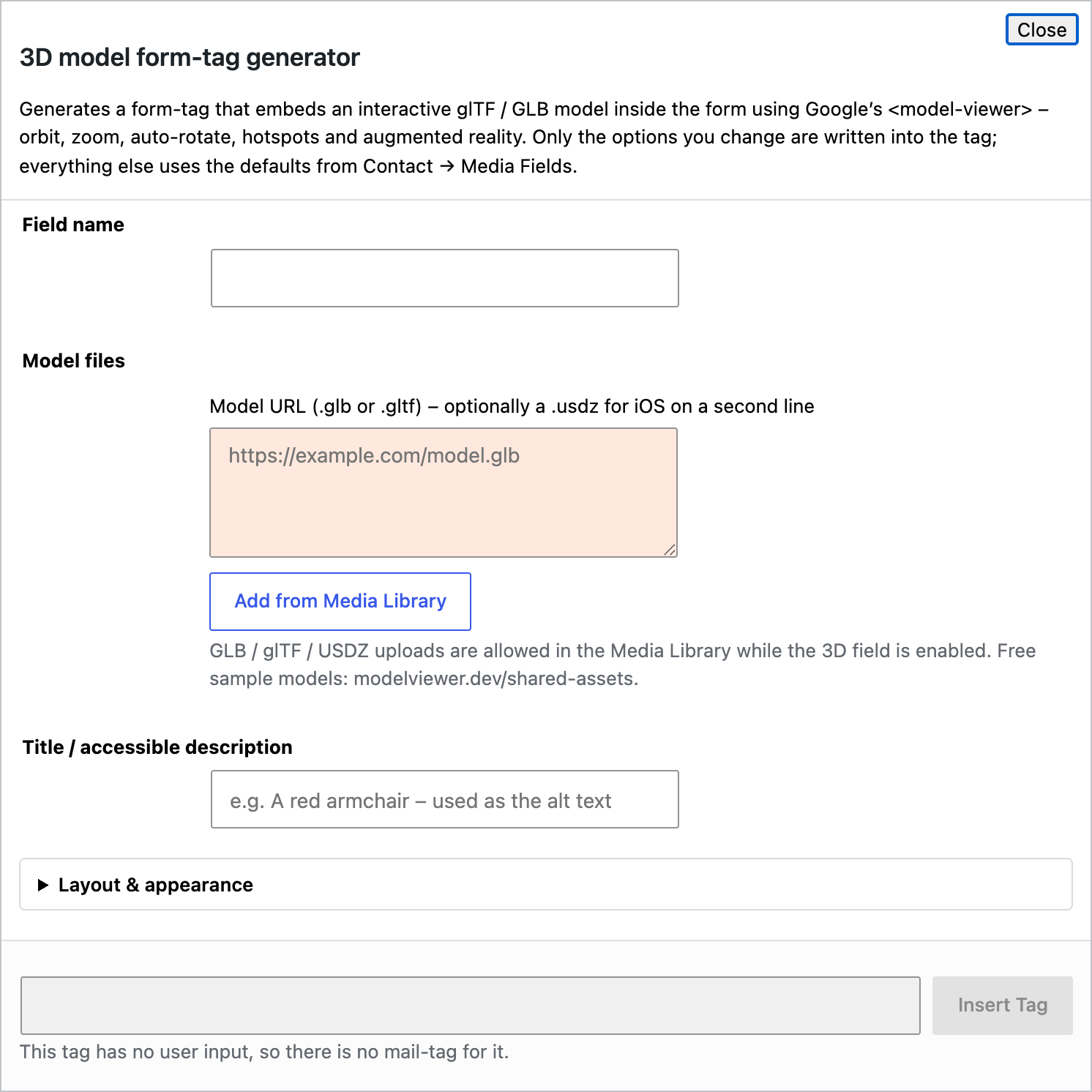 The 3D model tag generator