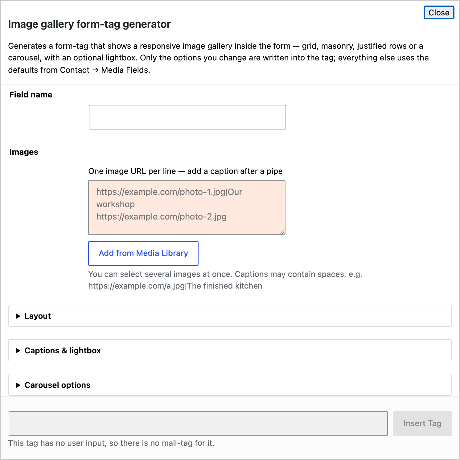 The gallery tag generator
