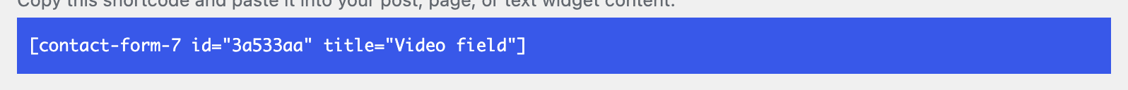 The form's shortcode