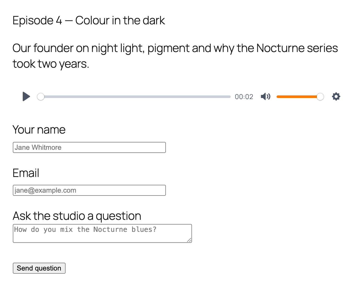 An audio field above the form questions