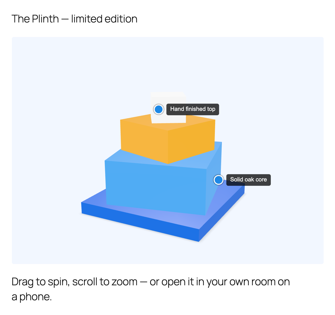 A 3D model with hotspots inside a product enquiry form