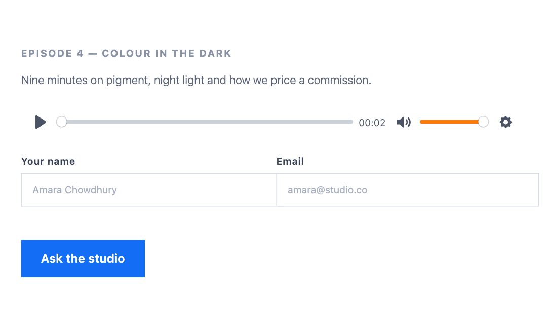 An episode player above an enquiry form